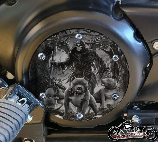 Suzuki M109 Derby Cover - B&W 3 Dogs Reaper