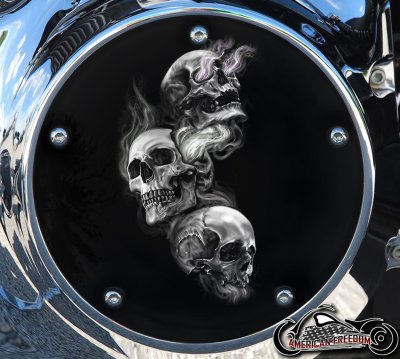 Custom Derby Cover - 3 Smoking Skulls