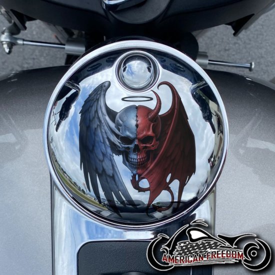 Chrome Harley Davidson Fuel Door - Angel Devil Skull