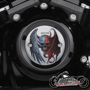 Chrome Harley Davidson Timing Cover - Angel Devil Skull