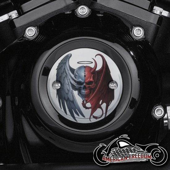 Chrome Harley Davidson Timing Cover - Angel Devil Skull