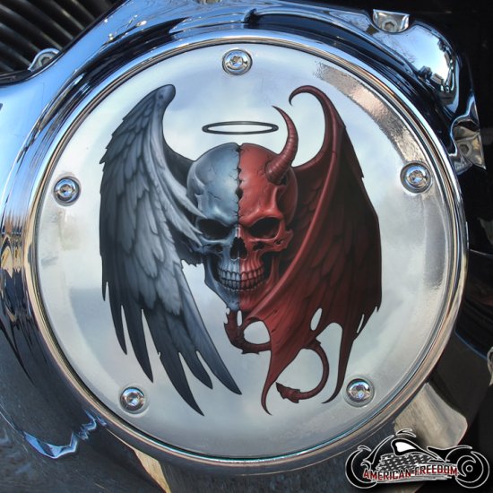 Chrome Harley Davidson Derby Cover - Angel Devil Skull