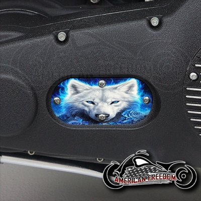 Custom Oval Inspection Cover - Blue Rose Wolf 2