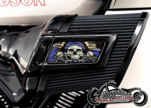 Harley 2025+ Heavy Breather Insert - Indian Skull Blue