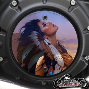 Indian Scout Derby Cover - Native Woman Sunset