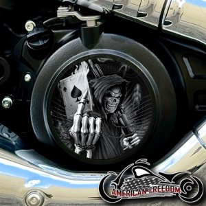 Indian 2025+ Scout Derby - Reaper With Flaming Ace Card (B&W)