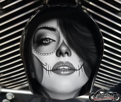 Custom Horn Cover - Day Of The Dead Beauty (B&W)