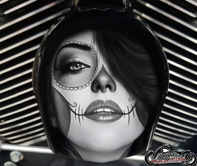 Custom Horn Cover - Day Of The Dead Beauty (B&W)