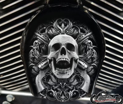 Custom Horn Cover - Skull Guns (B&W)