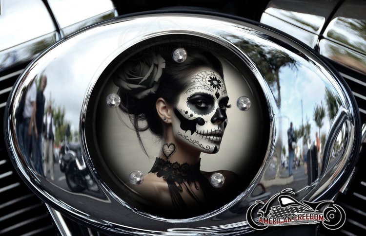 Custom Air Cleaner Cover - Black Heart Sugar Skull