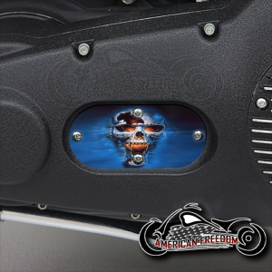 Custom Oval Inspection Cover - Blue Cracked Skull
