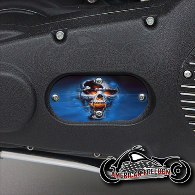 Custom Oval Inspection Cover - Blue Cracked Skull