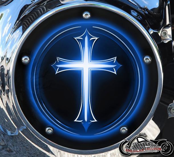 Custom Derby Cover - Blue Glowing Cross