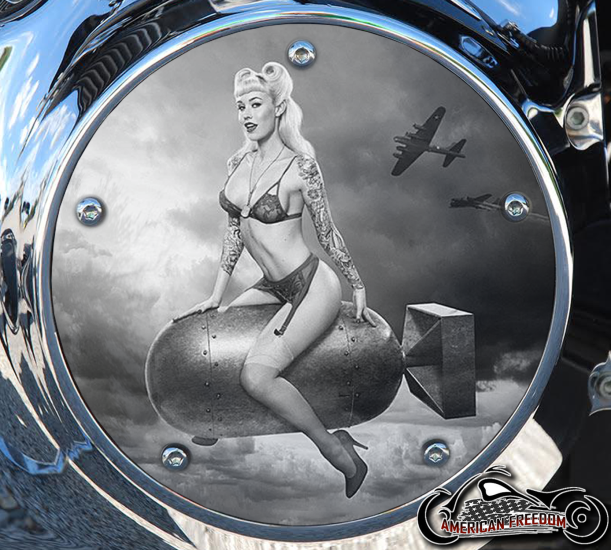 Custom Derby Cover - Bomber Girl B&W