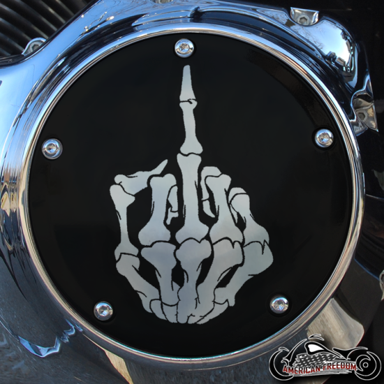 Chrome Harley Davidson Derby Cover - Boned Middle Finger