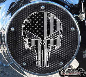 Custom Derby Cover - Punisher Flag BW Custom Derby Cover - Punisher Flag BW