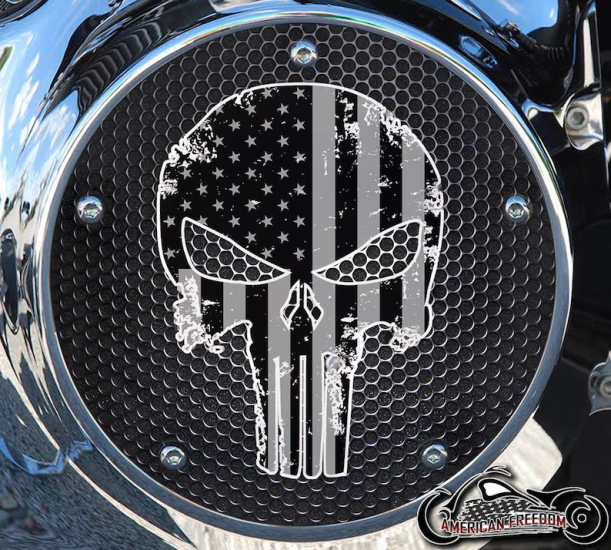 Custom Derby Cover - Punisher Flag BW