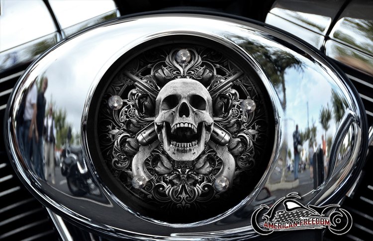 Custom Air Cleaner Cover - Skull Guns (B&W)