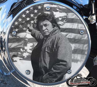 Custom Derby Cover - Johnny Cash Flag (B&W)