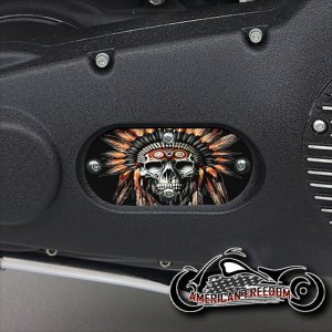 Custom Oval Inspection Cover - Indian Headdress Skull