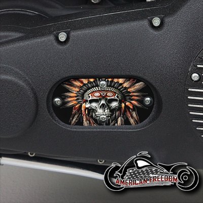 Custom Oval Inspection Cover - Indian Headdress Skull