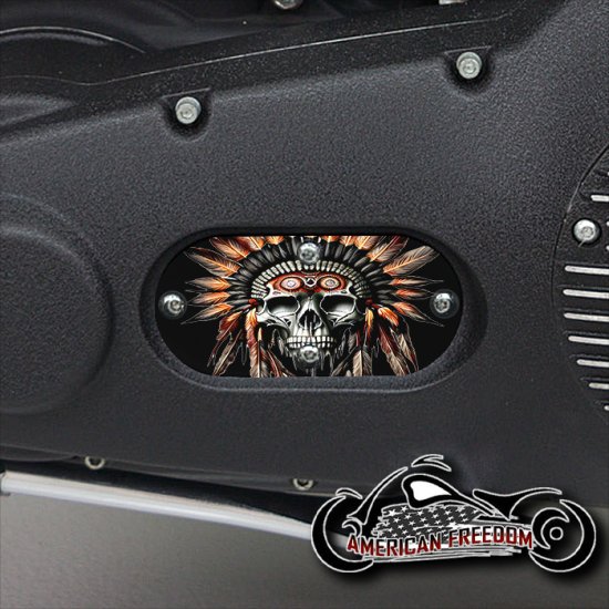 Custom Oval Inspection Cover - Indian Headdress Skull