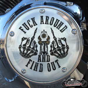 Chrome Harley Davidson Derby Cover - Fuck Around Find Out FAFO