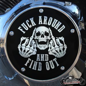 Chrome Harley Davidson Derby Cover - FAFO Skull