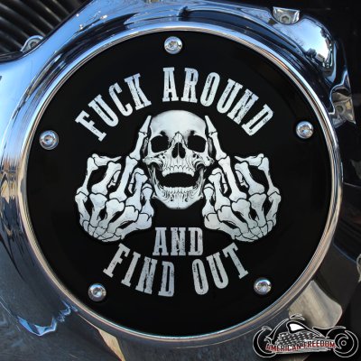 Chrome Harley Davidson Derby Cover - FAFO Skull