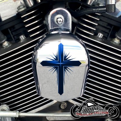 Chrome Harley Davidson Horn Cover - Dark Cross Blue