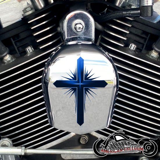 Chrome Harley Davidson Horn Cover - Dark Cross Blue