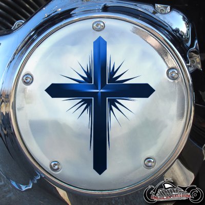 Chrome Harley Davidson Derby Cover - Dark Cross Blue