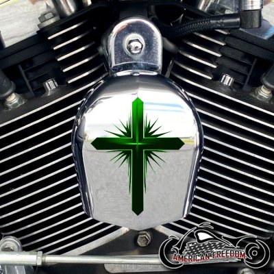 Chrome Harley Davidson Horn Cover - Dark Cross Green