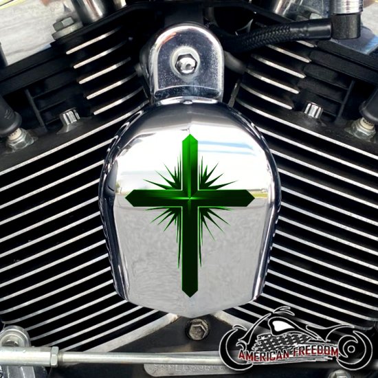 Chrome Harley Davidson Horn Cover - Dark Cross Green