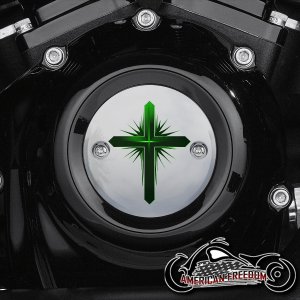Chrome Harley Davidson Timing Cover - Dark Cross Green