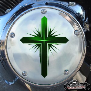 Chrome Harley Davidson Derby Cover - Dark Cross Green
