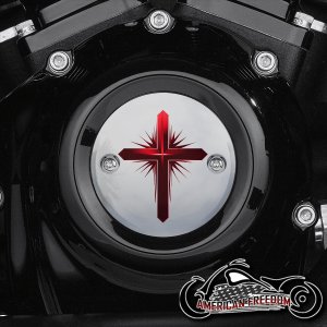 Chrome Harley Davidson Timing Cover - Dark Cross Red