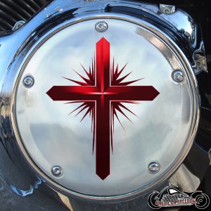 Chrome Harley Davidson Derby Cover - Dark Cross Red