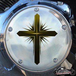 Chrome Harley Davidson Derby Cover - Dark Cross Yellow