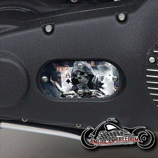 Custom Oval Inspection Cover - Ace Reaper With Flames