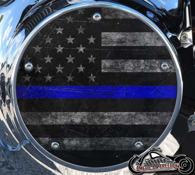 Custom Derby Cover - Distressed Thin Blue Line Flag