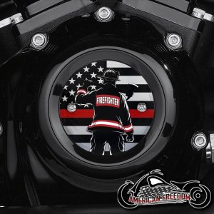 Chrome Harley Davidson Timing Cover - Firefighter US Flag