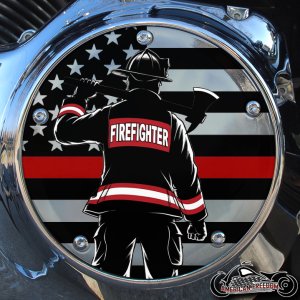 Chrome Harley Davidson Derby Cover - Firefighter US Flag