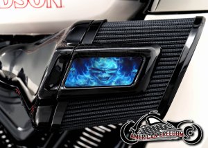 Harley 2025+ Heavy Breather Insert - Flame Skull Blue