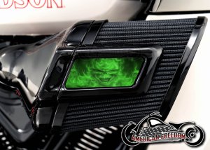 Harley 2025+ Heavy Breather Insert - Flame Skull Green