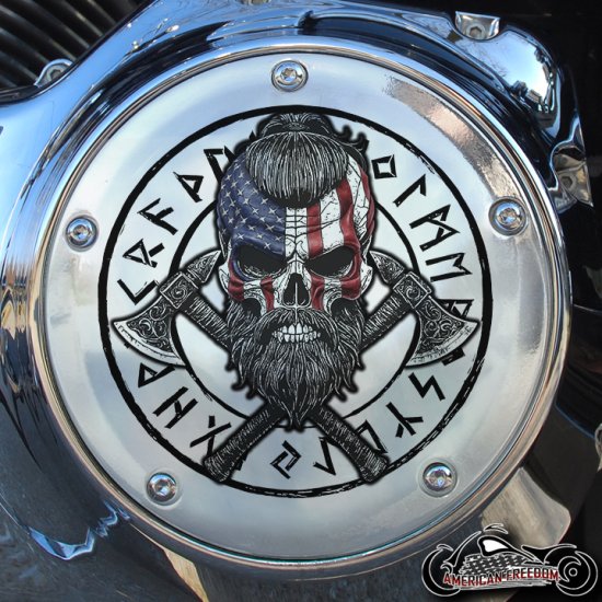 Chrome Harley Davidson Derby Cover - Freedom Never Dies Viking