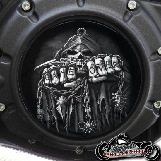 Indian Scout Derby Cover - Game Over Reaper B&W