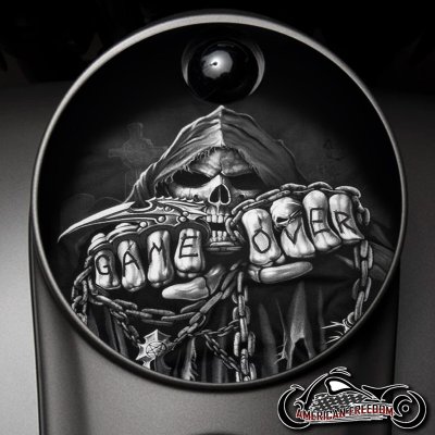 Custom Fuel Door - Game Over Black and White