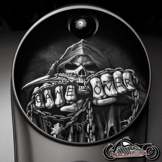 Custom Fuel Door - Game Over Black and White
