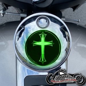 Chrome Harley Davidson Fuel Door - Glowing Cross Green